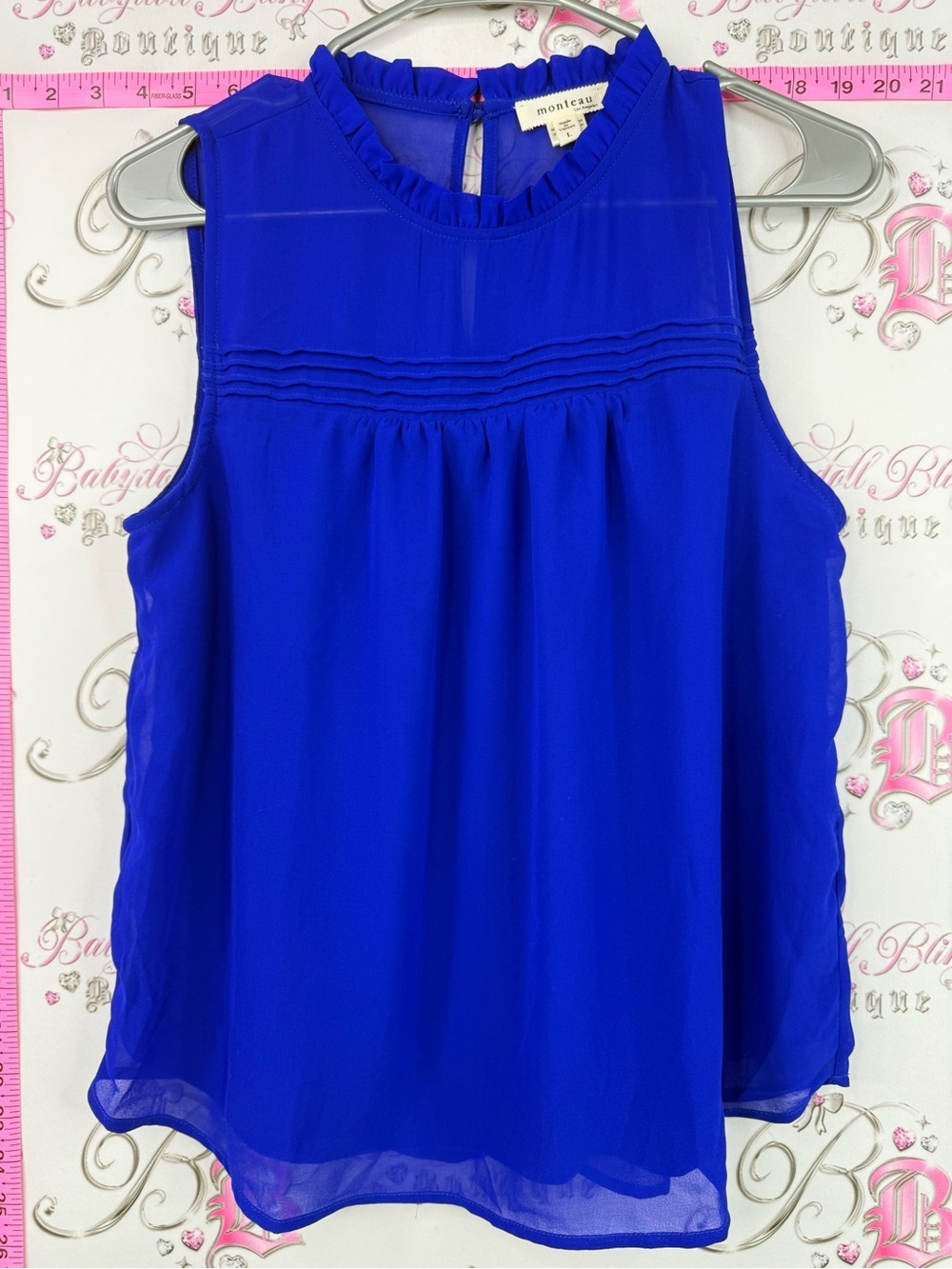 Monteau Los Angeles tank Ruffled Pintuck Sleeveless Camisole - Cobalt Blue
